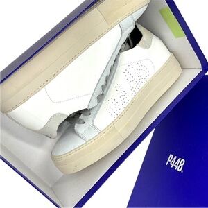 P448 White and Cream Low-Top Sneakers with Gray Accents